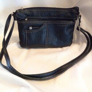 Ladies Yik Fung  Black Faux Leather PVC Crossbody Bag 48inch Strap Zipper